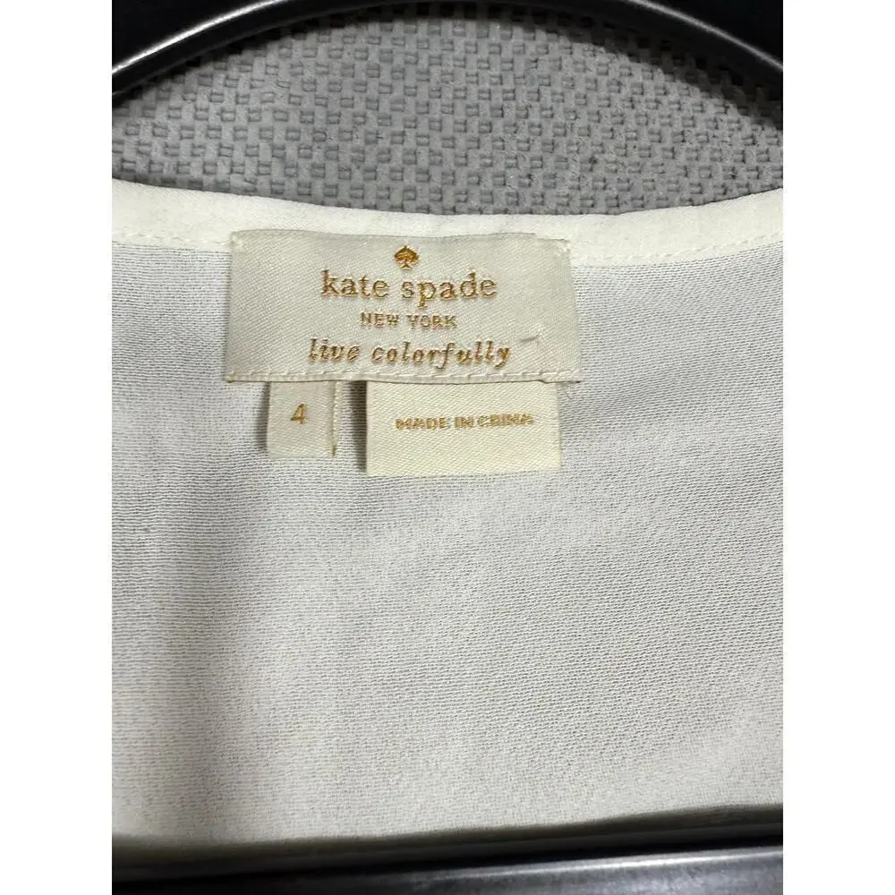 Kate Spade Edison Top White Ruffle Front Blouse Size 4